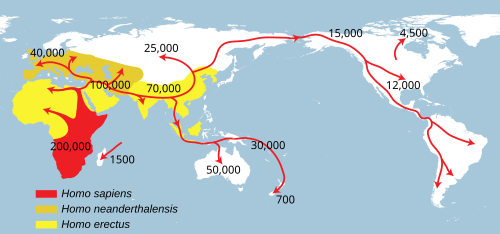 Map of early human migrations from Africa